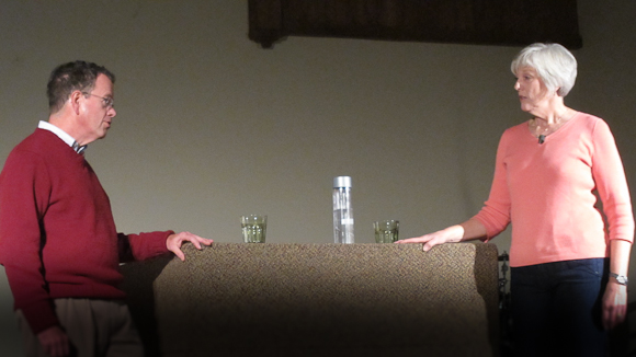 Tim Burks UnfriendMe-1 Dad, played by Jim Fenton, and Mom, played by Gloria Wallen Mendez, discuss the Facebook situation
