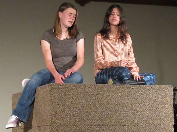 TimBurksUnfriendMe-5 From the left, character Amanda unloads to her friend Lori, about the stresses of having her innermost thoughts to Facebook by a mysterious hacker-virus