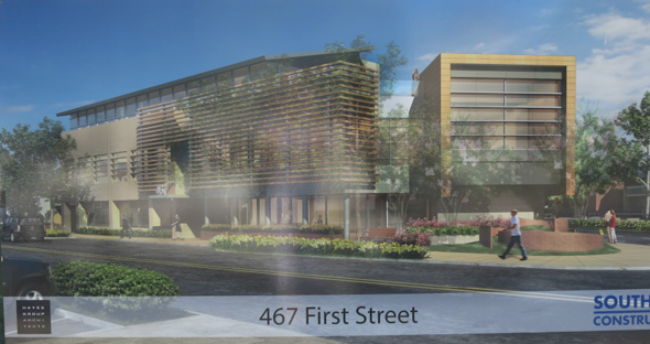 Close up of the 476 First Street 3d Photosim sign